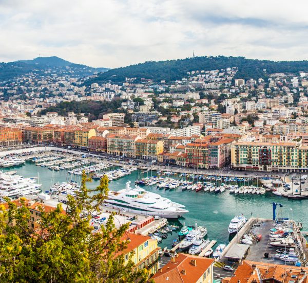 Beautiful panoramic aerial view city of Nice, France. Luxury resort of French riviera